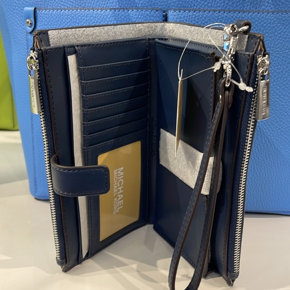 Michael Kors Jet Set Travel Large Double-Zip Wristlet-Wallet-PhoneHolder Admiral - Picture 4 of 16